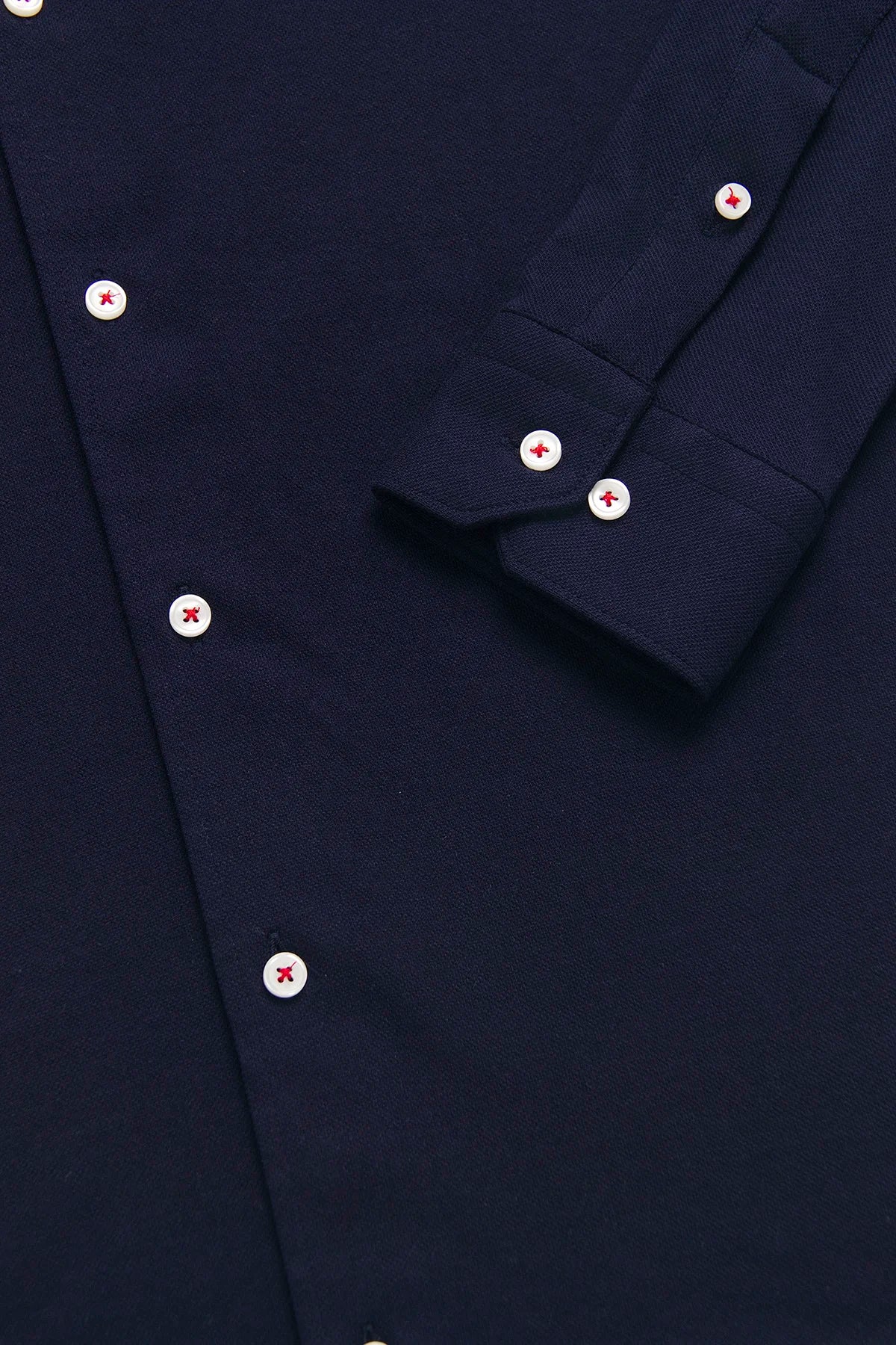 Camisa Piqué Botón Contraste Algodón Azul Oscuro